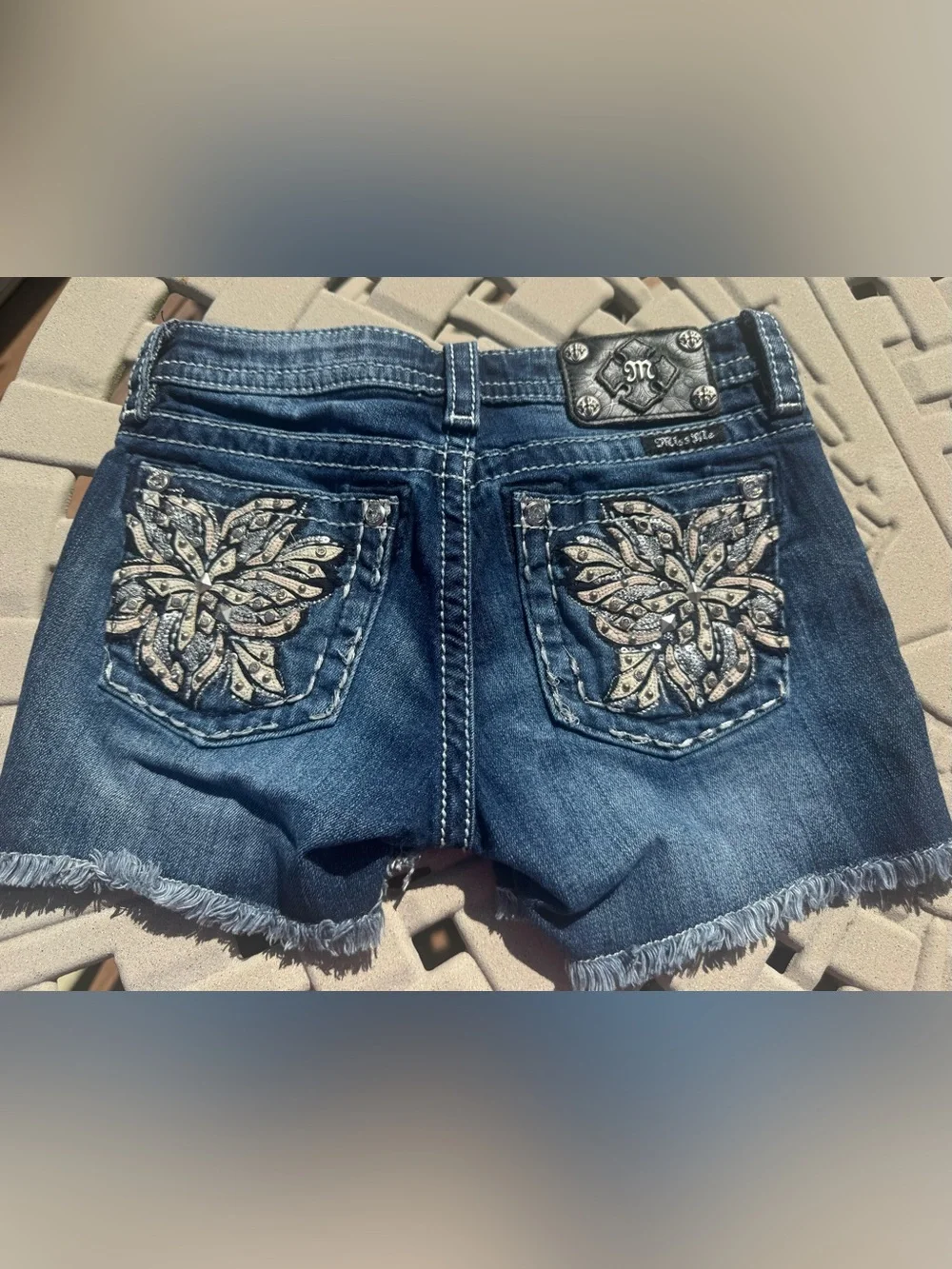 Girls Miss Me Blue Denim Shorts with Embellished Back Pockets Girls 14